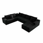 Flexo Corduroy Modular 6-Seat Sectional Couch with Lounge Chaise