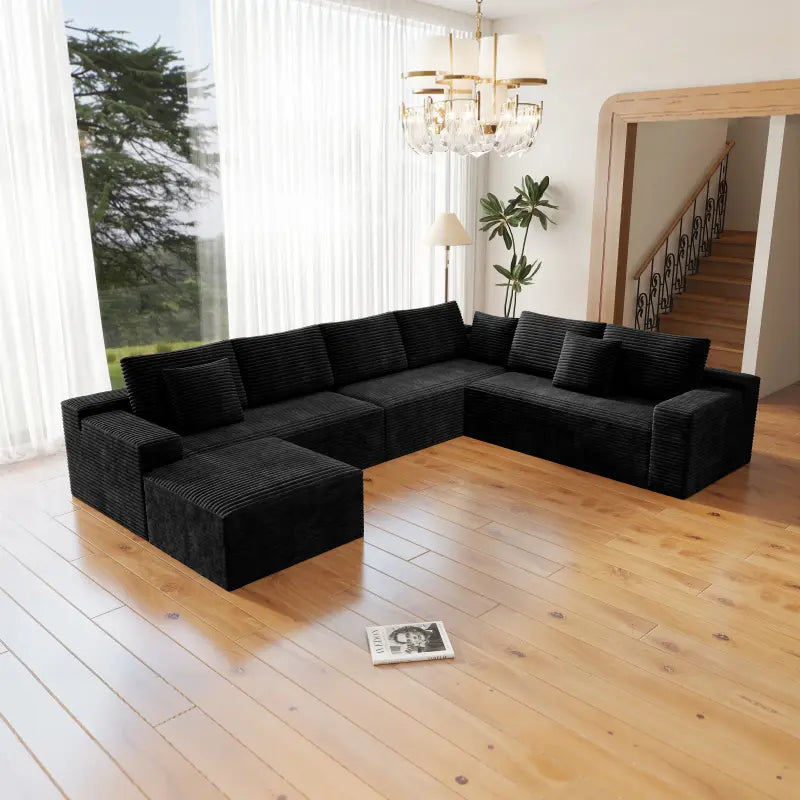Flexo Corduroy Modular Sectional Couch 6-7 Seat Sofa