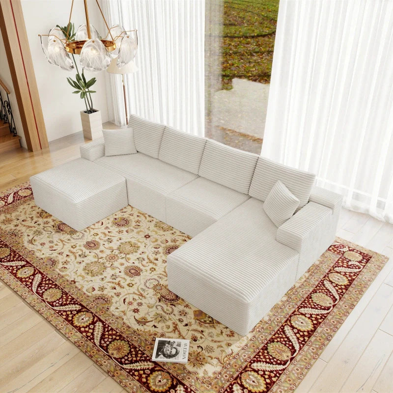 Flexo Corduroy Modular U-Shaped Sectional with Chaise and Ottoman
