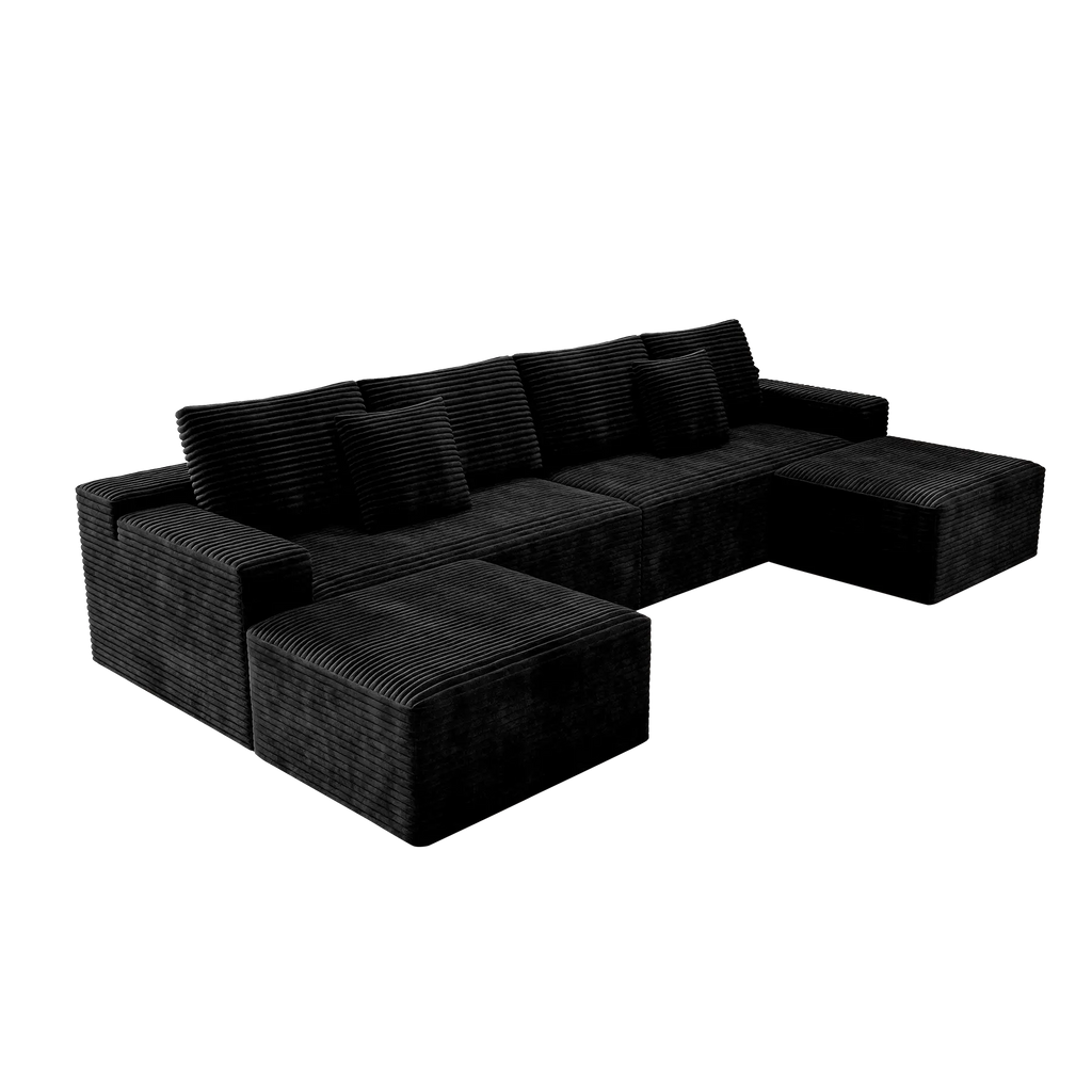 Flexo Corduroy Modular U-Shaped Sectional Couch with 2 ottomans