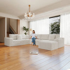 Flexo Corduroy Modular 6-Seat Sectional Couch with ottoman