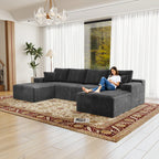 Flexo Corduroy Modular U-Shaped Sectional with Chaise and Ottoman