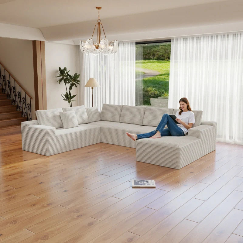 Flexo Corduroy Modular 6-Seat Sectional Couch with ottoman