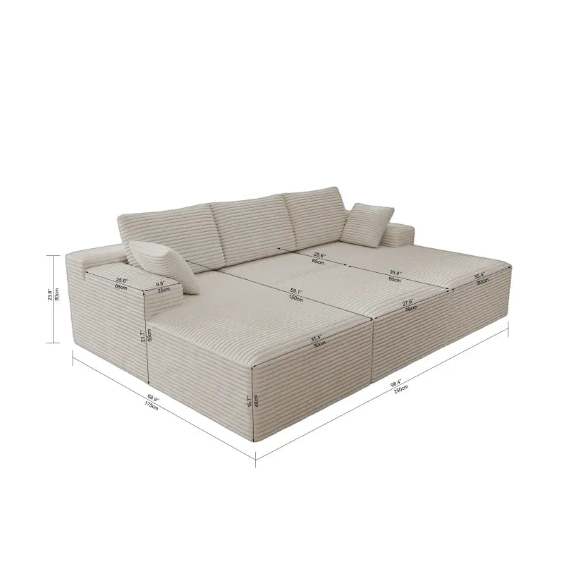 Flexo Corduroy Modular Sectional Sofa with 3 Chaise