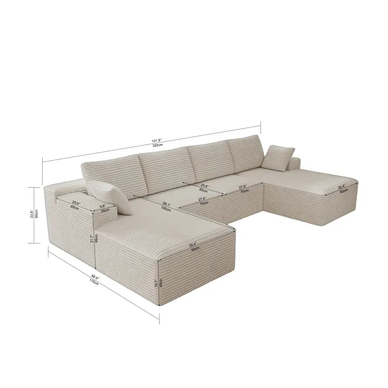 Flexo Corduroy Modular Sectional U-Shaped Sofa with Double Chaise