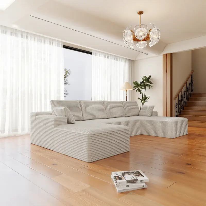 Flexo Corduroy Modular Sectional U-Shaped Sofa with Double Chaise