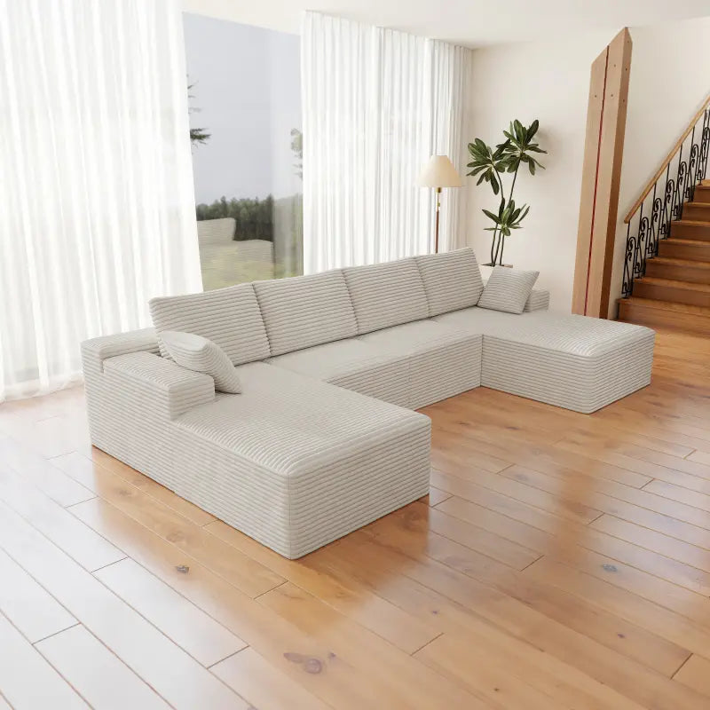 Flexo Corduroy Modular Sectional U-Shaped Sofa with Double Chaise