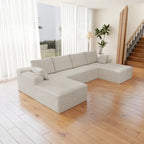 Flexo Corduroy Modular Sectional U-Shaped Sofa with Double Chaise