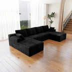 Flexo Corduroy Modular Sectional U-Shaped Sofa with Double Chaise