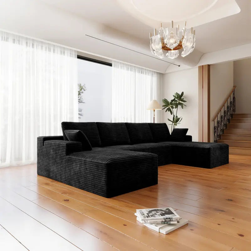 Flexo Corduroy Modular Sectional U-Shaped Sofa with Double Chaise