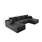 Flexo Corduroy Modular Sectional U-Shaped Sofa with Double Chaise