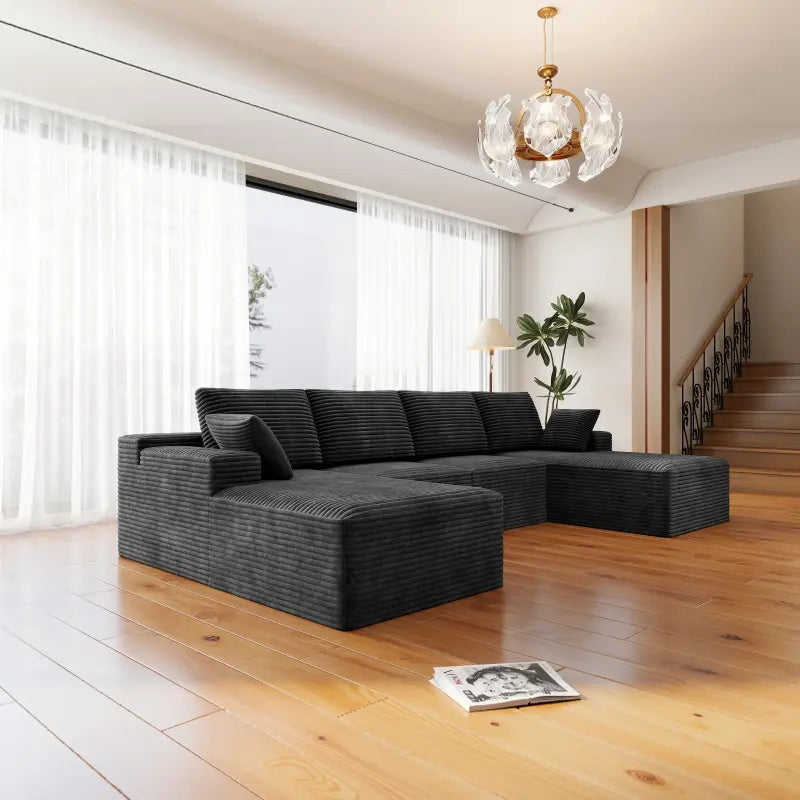 Flexo Corduroy Modular Sectional U-Shaped Sofa with Double Chaise