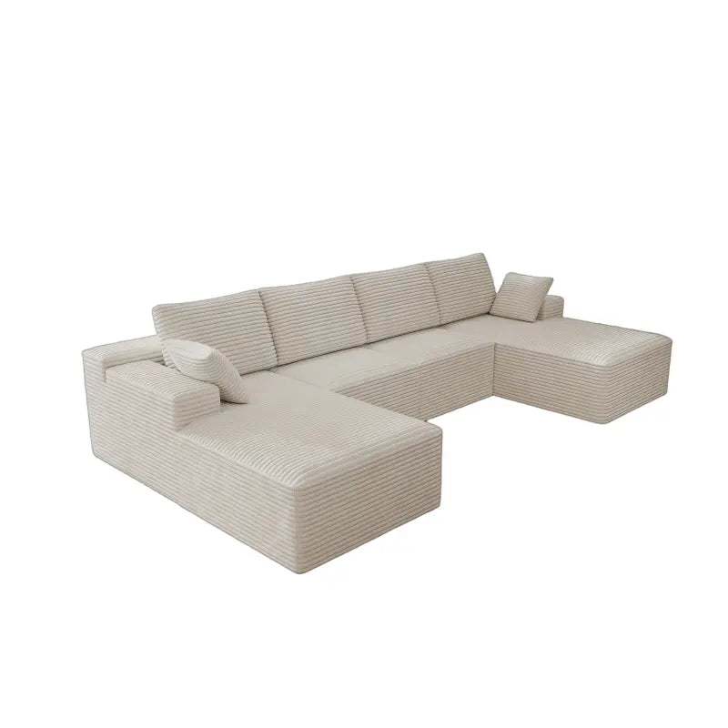 Flexo Corduroy Modular Sectional U-Shaped Sofa with Double Chaise