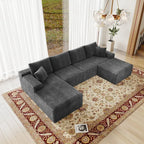 Flexo Corduroy Modular Sectional U-Shaped Sofa with Ottoman