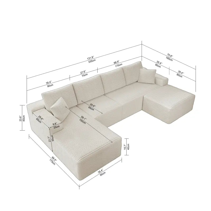 Flexo Corduroy Modular Sectional U-Shaped Sofa with Ottoman – SerenityFurn