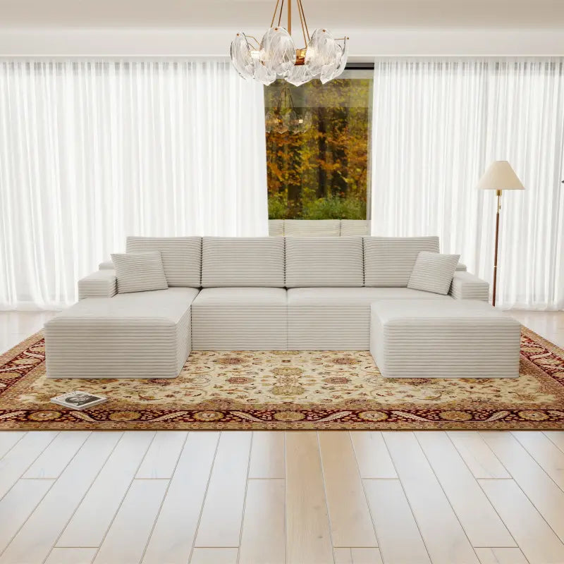 Flexo Corduroy Modular Sectional U-Shaped Sofa with Ottoman