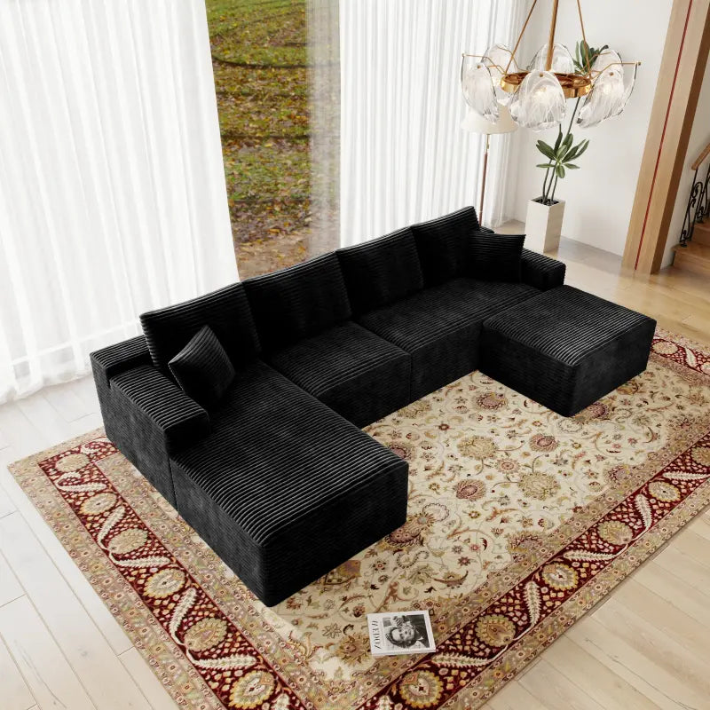 Flexo Corduroy Modular Sectional U-Shaped Sofa with Ottoman