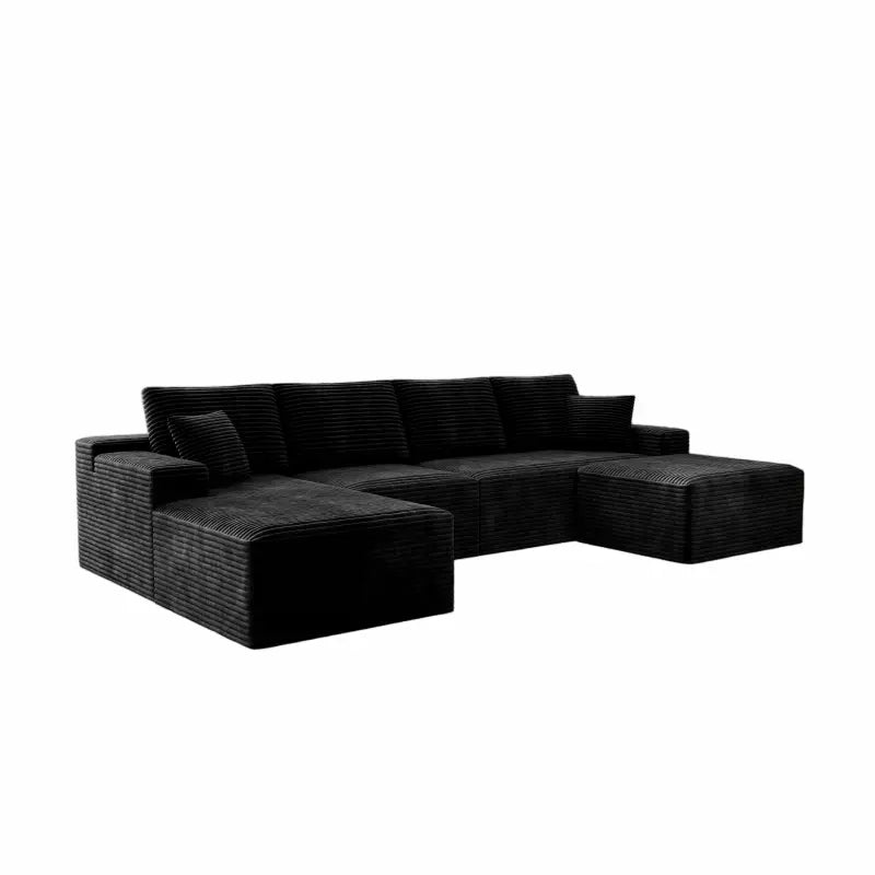 Flexo Corduroy Modular Sectional U-Shaped Sofa with Ottoman