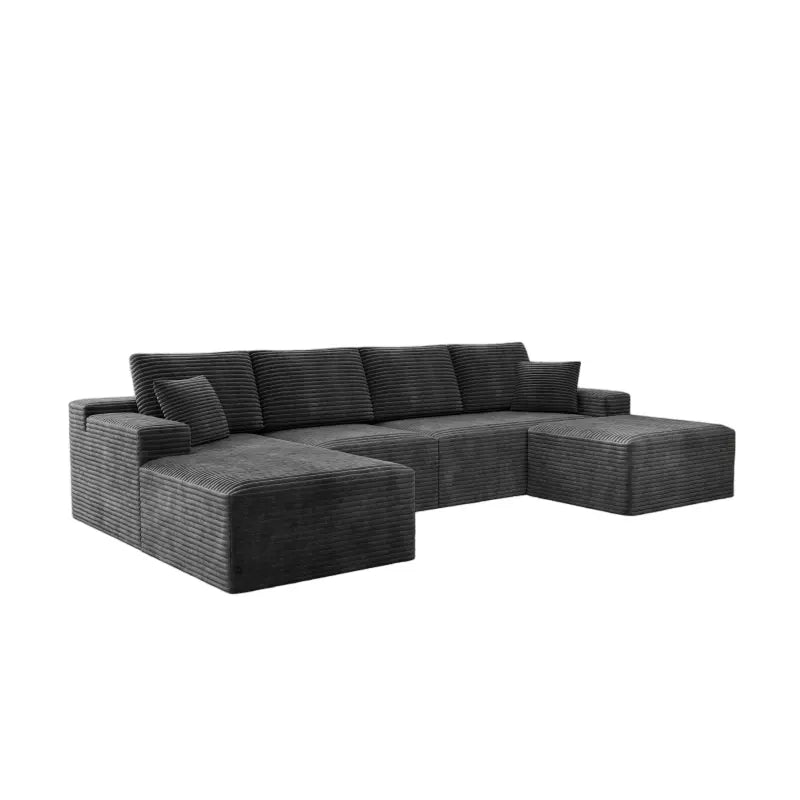 Flexo Corduroy Modular Sectional U-Shaped Sofa with Ottoman – SerenityFurn