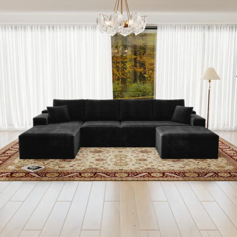 Flexo Corduroy Modular Sectional U-Shaped Sofa with Ottoman