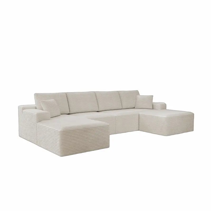 Flexo Corduroy Modular Sectional U-Shaped Sofa with Ottoman