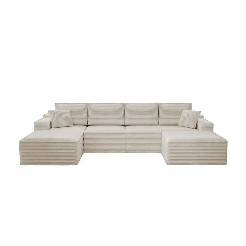 Flexo Corduroy Modular Sectional U-Shaped Sofa with Ottoman
