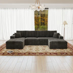 Flexo Corduroy Modular Sectional U-Shaped Sofa with Ottoman