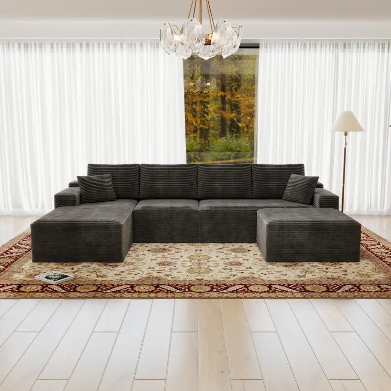 Flexo Corduroy Modular Sectional U-Shaped Sofa with Ottoman