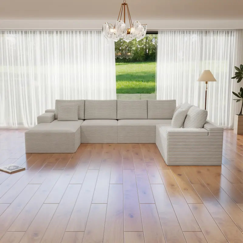 Flexo Corduroy Modular Sectional Sofa with Chaise 5-6 Seats