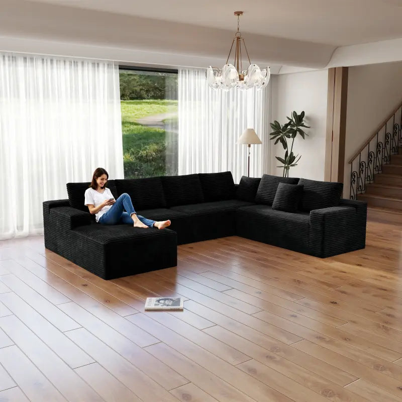 Flexo Corduroy Modular Sectional Sofa with Chaise 5-6 Seats