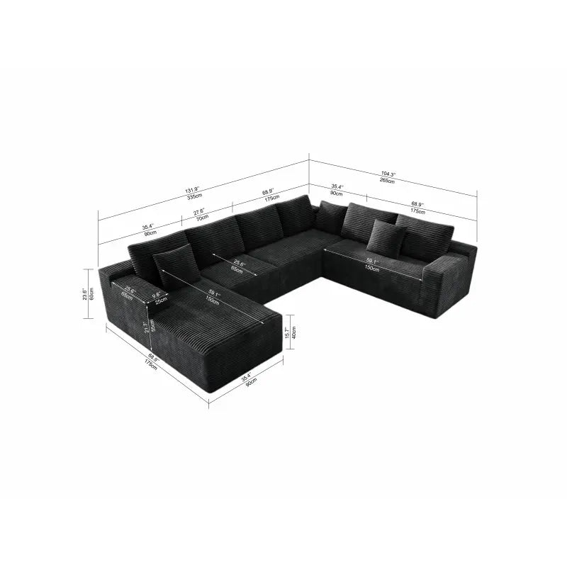 Flexo Corduroy Modular Sectional Sofa with Chaise 5-6 Seats