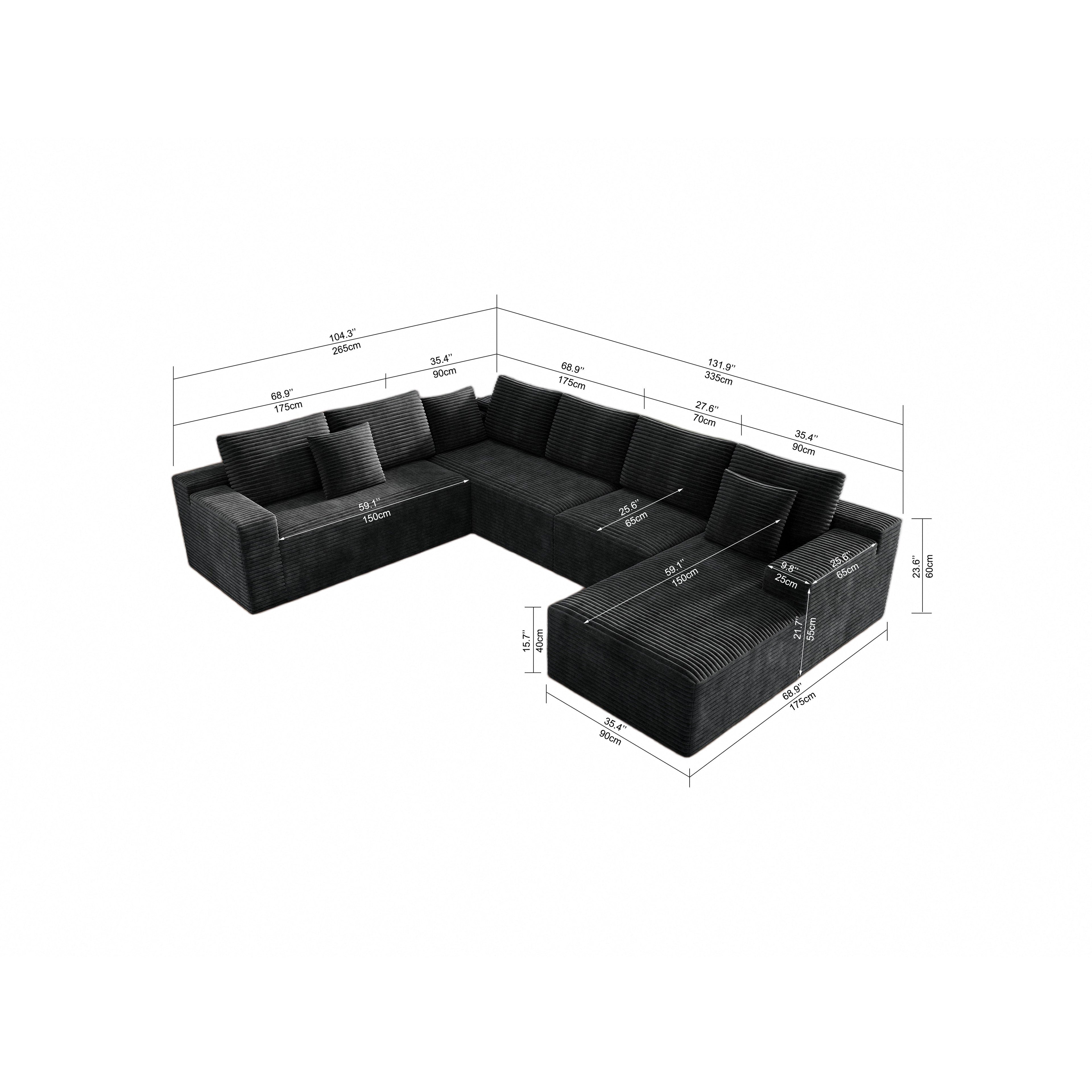 Flexo Corduroy Modular 6-Seat Sectional Couch with Lounge Chaise