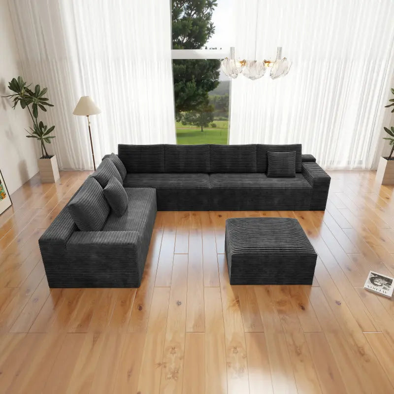 Flexo Corduroy Modular 6-Seat Sectional Couch with ottoman