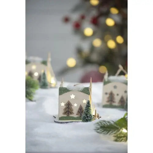 Set of 6 Light Up Cardboard Tent Ornaments with Tree and Star Cutouts