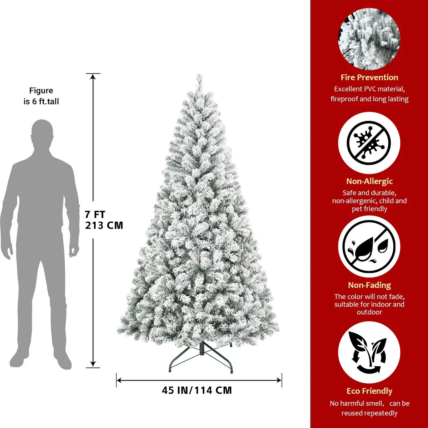4ft-7ft Christmas Tree Snowy Holiday Tree with 678 Tips