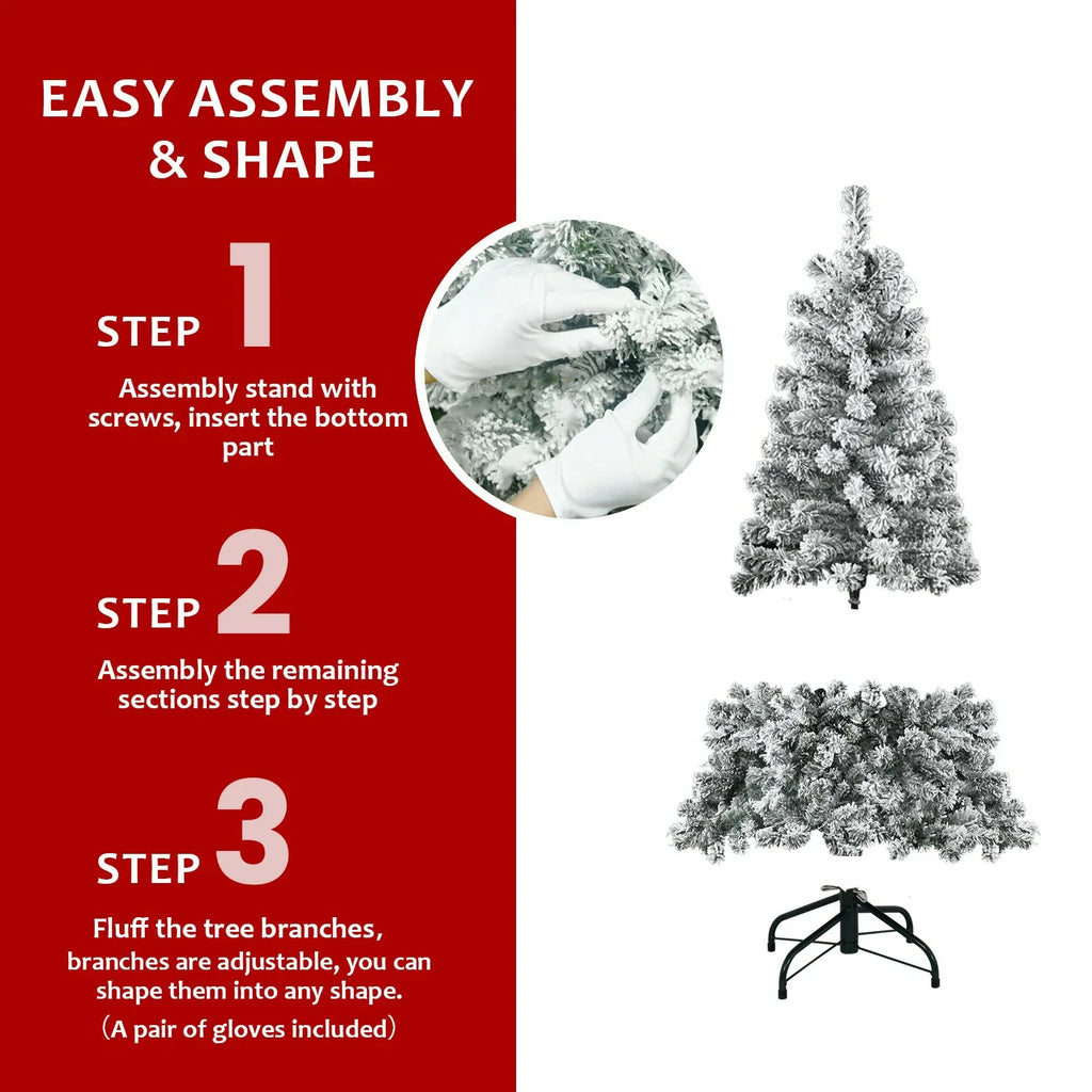 4ft-7ft Christmas Tree Snowy Holiday Tree with 678 Tips