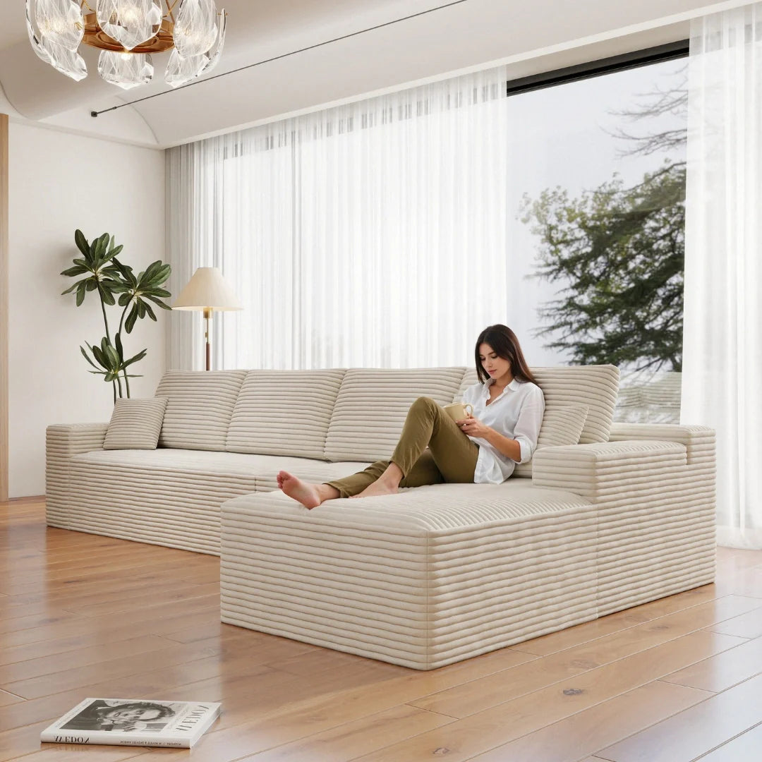 Flexo Corduroy Modular 4-Seat L-Shaped Sectional with Chaise