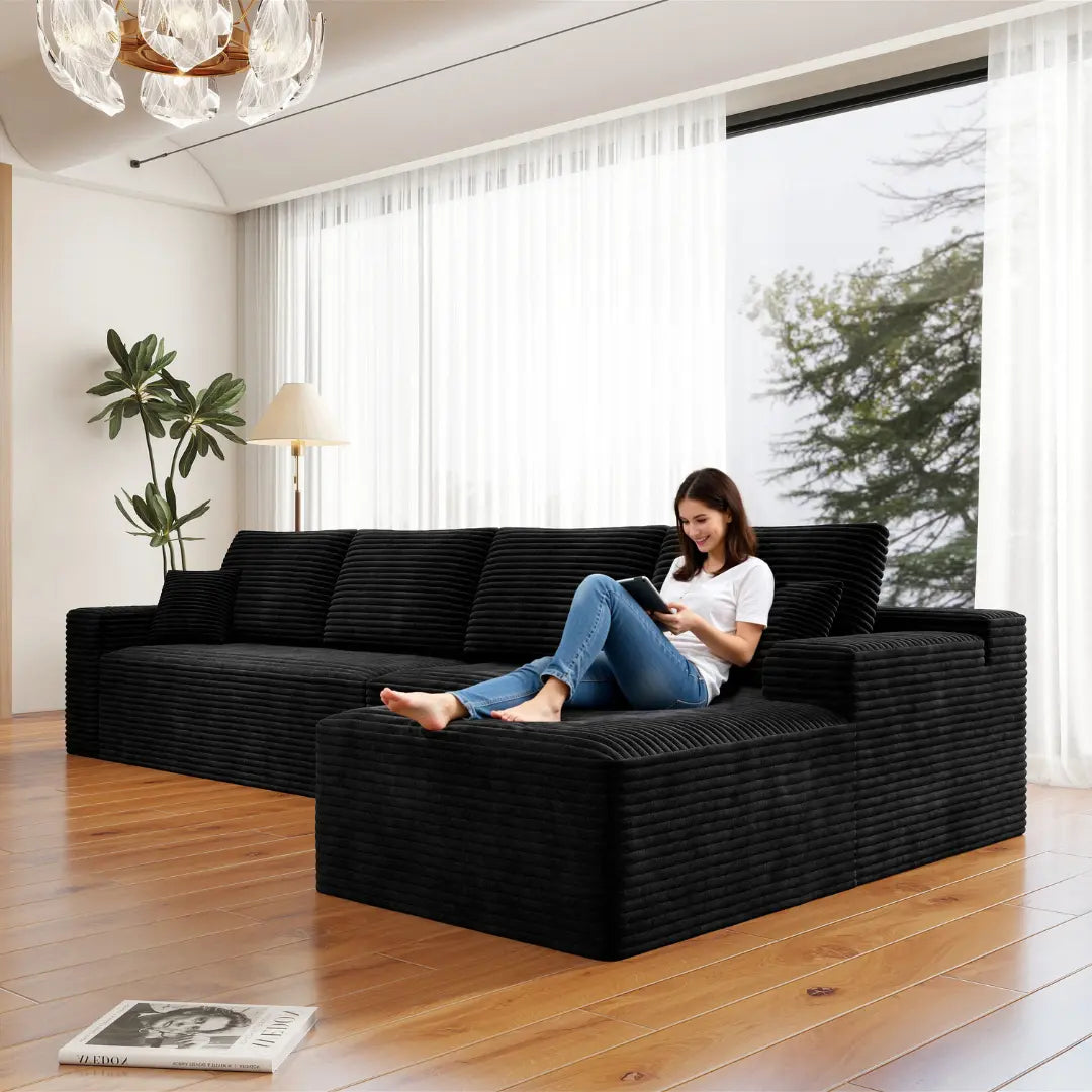 Flexo Corduroy Modular 4-Seat L-Shaped Sectional with Chaise