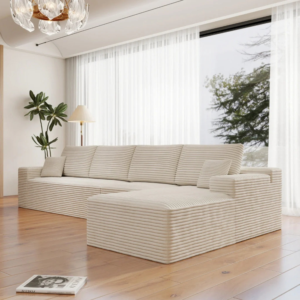 Flexo Corduroy Modular 4-Seat L-Shaped Sectional with Chaise