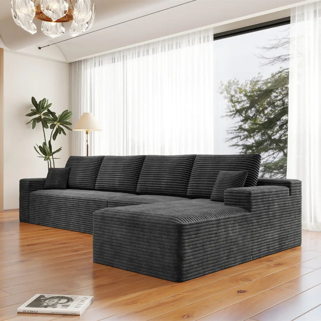 Flexo Corduroy Modular 4-Seat L-Shaped Sectional with Chaise