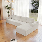 Flexo Corduroy Modular 4-Seat L-Shaped Sectional with Chaise