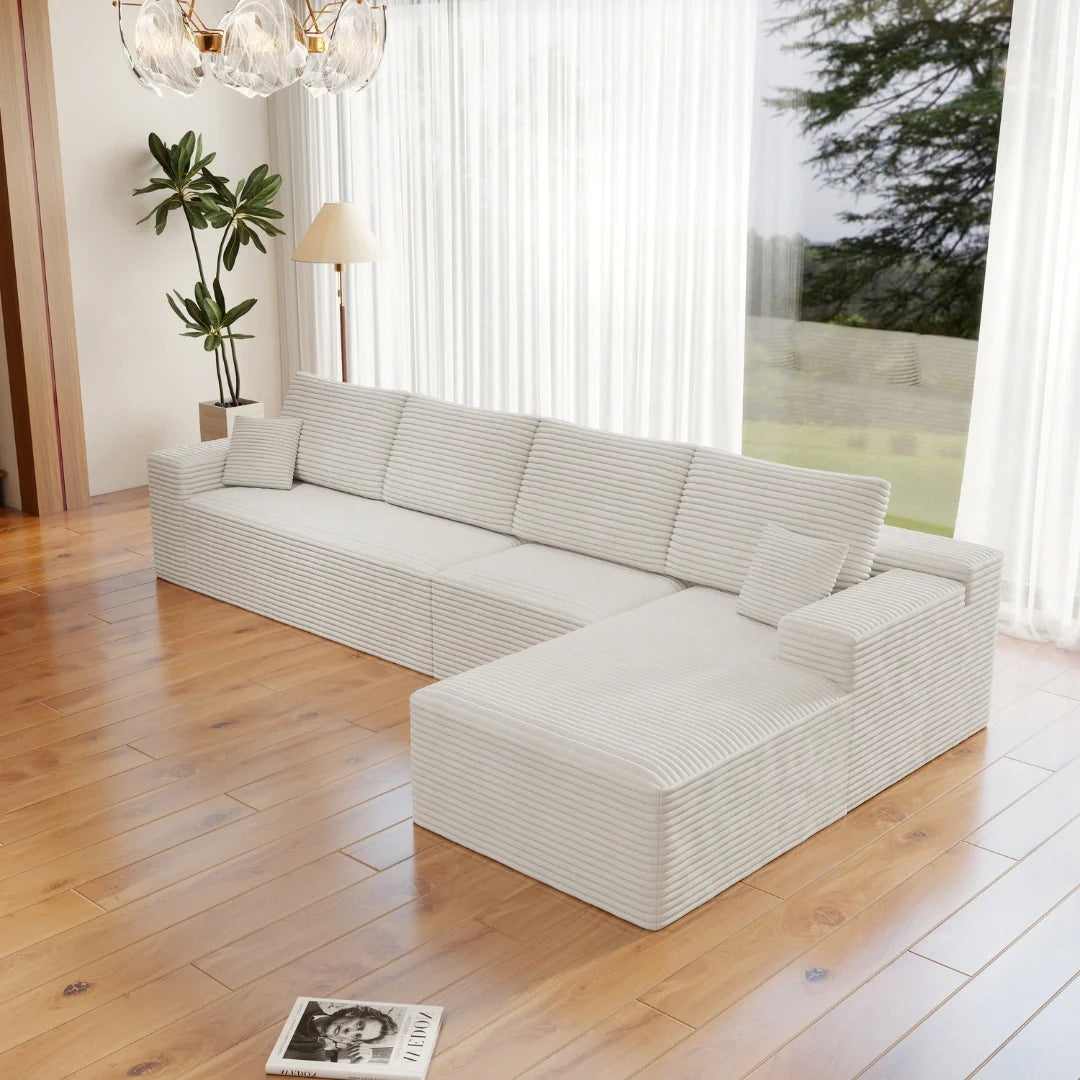 Flexo Corduroy Modular 4-Seat L-Shaped Sectional with Chaise