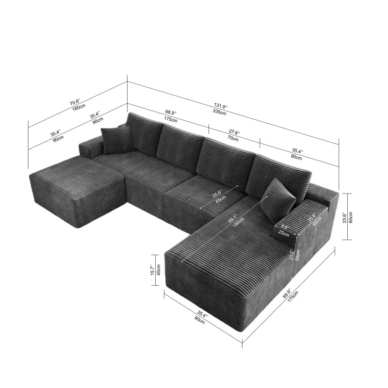 Flexo Corduroy Modular U-Shaped Sectional with Chaise and Ottoman