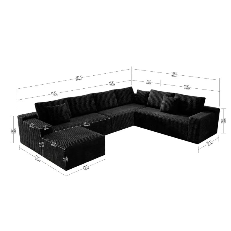 Flexo Corduroy Modular Sectional Couch 6-7 Seat Sofa