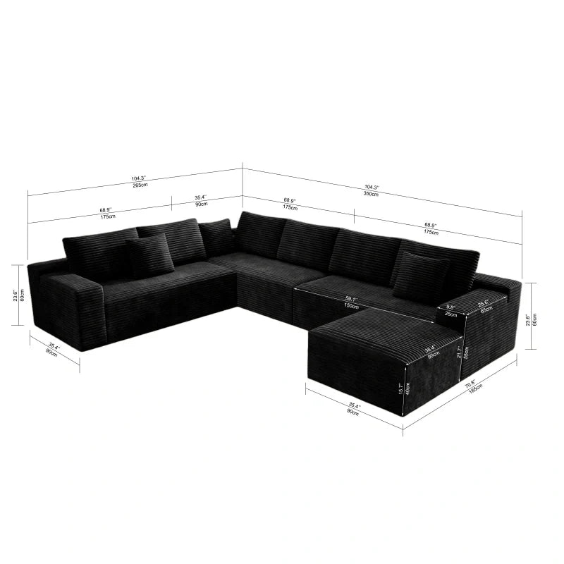 Flexo Corduroy Modular 6-Seat Sectional Couch with ottoman