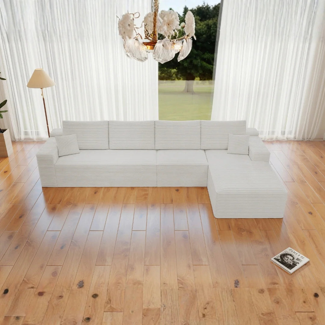 Flexo Corduroy Modular 4-Seat L-Shaped Sectional with Chaise