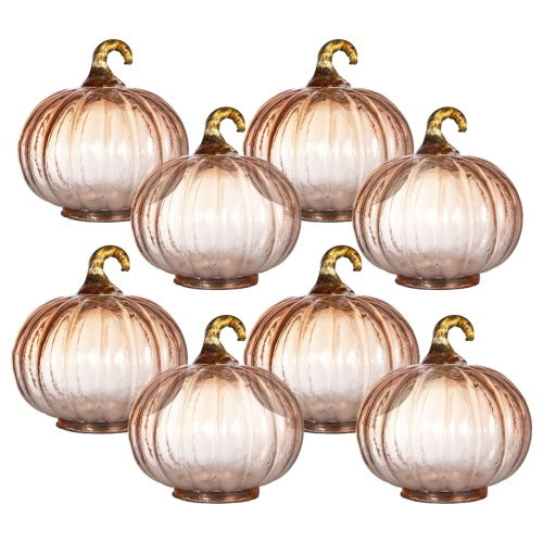 8pcs Orange Glass Pumpkins - Fall and Thanksgiving Decorations