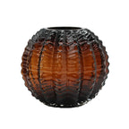 Amber Textured Round Glass Vase 6.7x6 Inch Unique Home Decor Centerpiece