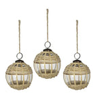 Bamboo Christmas Ornaments Set of 3 Woven Glass Ball Decor 3.3 Inch