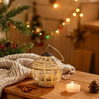 Bamboo Christmas Ornaments Set of 3 Woven Glass Ball Decor 3.3 Inch